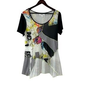 Feratelli Women Size S Mixed Media Dress Boho Top Tunic Blouse Art To Wear R4